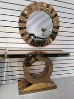 Table console moderne de luxe avec miroir peinte en or Mobilier de salon d'hôtel d'entrée populaire avec ensemble de miroirs muraux Matériau en verre