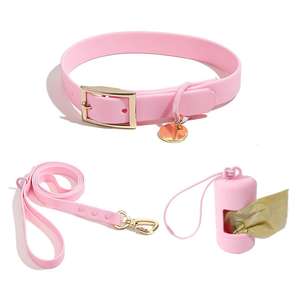 lila rosa goldene Schnalle Kunststoff Haustier Hundekragen und Leine individuelles solides Muster wasserdicht Haustierprodukte - Product Image 6