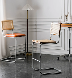 Sgabello da <span class=keywords><strong>Bar</strong></span> Minimalista in Acciaio Inossidabile Durevole, Design Retrò con Schienale Alto e Rivestimento in Pelle - Product Image 5