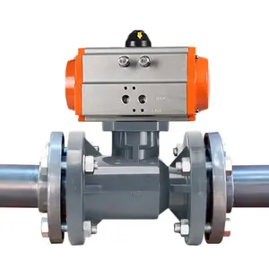 1 inch PN16 UPVC Pneumatic Flange Ball Valve with double action pneumatic actuator