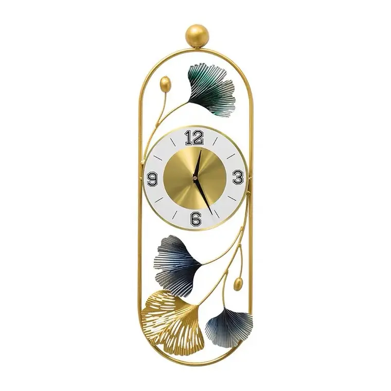 モダンで豪華な北欧デザインゴールドメタルフラワーアートの装飾壁時計電池式サイレント壁掛け時計