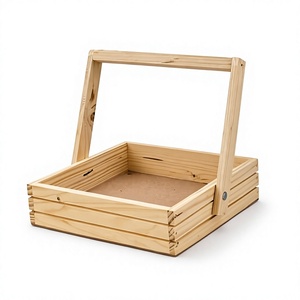 Pinewood Hamper Gift Handle <b>Basket</b>, with Decoration Net & <b>Flowers</b>, Festival Gift Hamper, Wooden Gift Hamper <b>Basket</b>. - Product Image 1