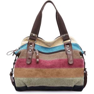 Colorful <b>Canvas</b> Messenger Bag Striped <b>Handbags</b> for Women Ladies - Product Image 2