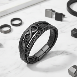 Bracciale in Pelle per Uomo, Design Classico Personalizzato a Infinito Numero 8, Multistrato in Acciaio Inossidabile, Gioielli all'Ingrosso - Product Image 3