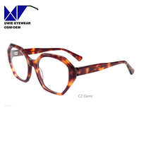 Lunettes anti-lumière bleue hexagonales en acétate, monture tendance, taille 53-20-145, personnalisables OEM, pour adultes unisexes, flexibles, MOQ (10 pièces)