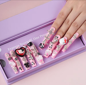 Chất Lượng Cao Nhãn Hiệu Riêng Acrylic Giả Móng Tay Handmade <span class=keywords><strong>Press</strong></span>-On Vuông Stiletto Thiết Kế Hoa Mô Hình Cho Phong Cách Thanh Lịch - Product Image 2