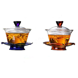 Ice-Clean Colored Glass Gaiwan High Borosilicate Heat Resisting Three Piece <b>Tea</b> <b>Infuser</b> Cup For Kung Fu <b>Tea</b> - Product Image 4