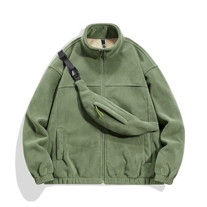 Veste cardigan chaude d'hiver décontractée pour hommes, couleur unie, sweat-shirt doublé polaire à la mode, manteau épais à col montant, couche supérieure - Product Image 1