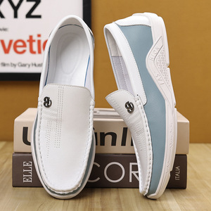 Mocassins décontractés en cuir blanc respirant à talon bas pour hommes, pointures 47-48, chaussures de conduite et de loisirs - Product Image 2