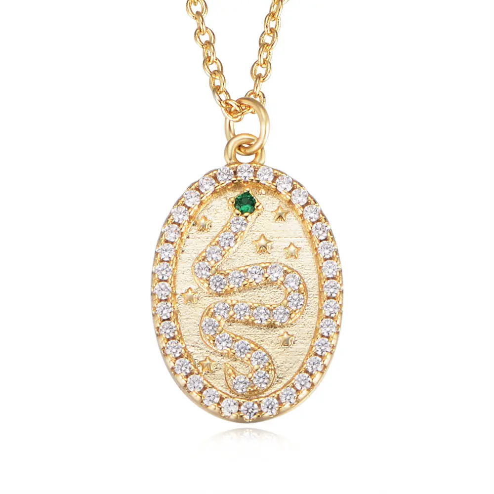 Peishang 925 oval pendant design flat snake chain pattern cubic zircon necklace