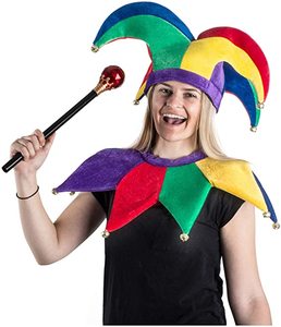Özel cadılar bayramı karnaval parti Jester kostüm şapka ve yaka Jester palyaço kostümü kralın soytarı