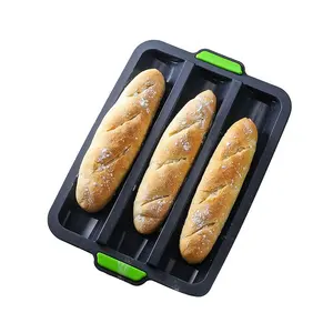 Loyang Baguette Cetakan Roti Silikon, 3 Lubang Anti Lengket untuk Roti Prancis Memanggang Cetakan Baguette