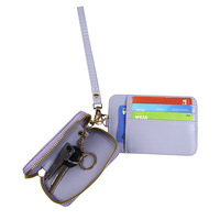 Porte-cartes et porte-monnaie portable tendance, double compartiment détachable, multi-fentes, en cuir PU, avec dragonne, mini portefeuille zippé pour femme