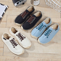 Espadrilles basses en toile pour hommes, semelle plate en caoutchouc, couleur unie, souples et respirantes, pour le quotidien, printemps-été, vente en gros