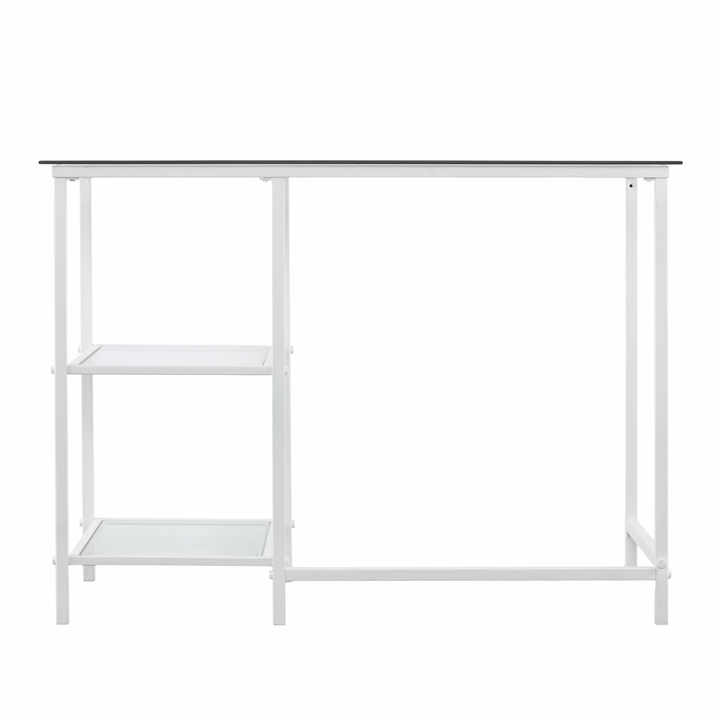 HMS 42\" Modern Clear and White Glass Writing Desk Stainless Steel and Melamine for Office Use
