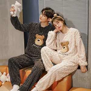 Dessin animé flanelle Couple pyjamas femmes corail doublé <span class=keywords><strong>polaire</strong></span> épaissi costume hommes ample grande taille hiver <span class=keywords><strong>chaud</strong></span> maison vêtements - Product Image 4