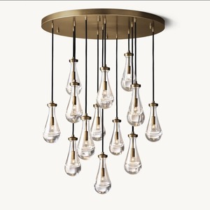 Lustre en cristal à 9 lumières, grand modèle, taillé et poli à la main, <span class=keywords><strong>suspension</strong></span> multi-ports, <span class=keywords><strong>luminaire</strong></span> suspendu en <span class=keywords><strong>grappe</strong></span> pour grand hall d'entrée - Product Image 1