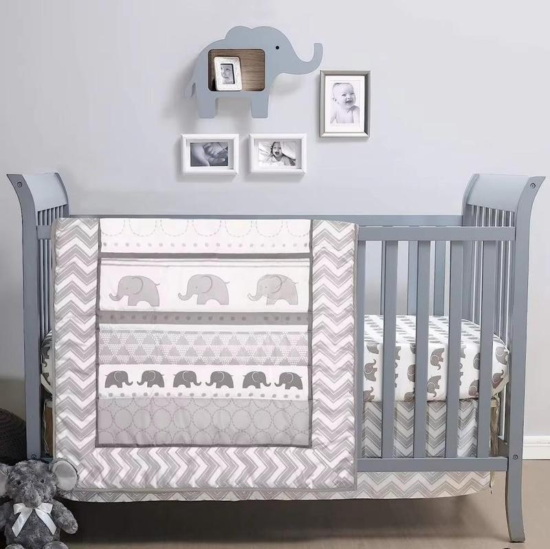 4 Piece Elephant Printed Nursery Child