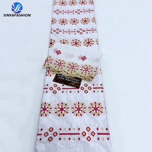Tissus en dentelle africaine Sinya pour femmes, broderie en coton de haute qualité, dentelle <span class=keywords><strong>Bazin</strong></span> Brodé nigériane, robe <span class=keywords><strong>Bazin</strong></span> Riche, 5 yards + 2 yards - Product Image 1