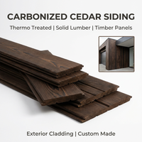 Planches de cèdre carbonisé, bois massif thermo-traité, panneaux de meubles en bois, design moderne, fabrication sur mesure au Canada
