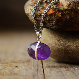 Labradorite Teardrop Pendant <b>Necklace</b> Stainless Steel Bezel Setting Natural Stone Crystal Jewelry Unisex Gift - Product Image 3