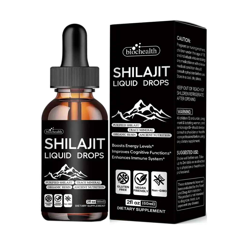 Suplementos de saúde de marca própria Biocaro OEM Shilajit Shilajeet Salajit líquido puro do Himalaia rico em ácido fúlvico Naturall