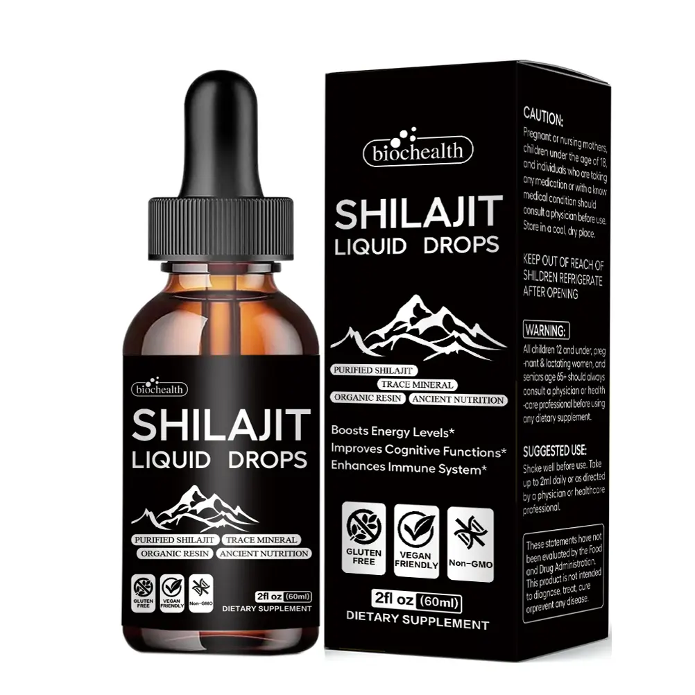 Biocaro OEM Eigenmarke Gesundheitssupplements reiner Himalaya-Shilajit Shilajeet Salajit flüssiger Tropfen reich an Naturall-Fulvinsäure