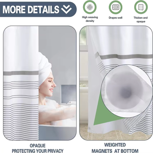 Boho Gris Rayé Hôtel Tissu <span class=keywords><strong>Rideau</strong></span> De Douche Lavable En Machine Avec Encliquetable Doublure Amovible pour Salle De Bains Baignoires Spa - Product Image 3