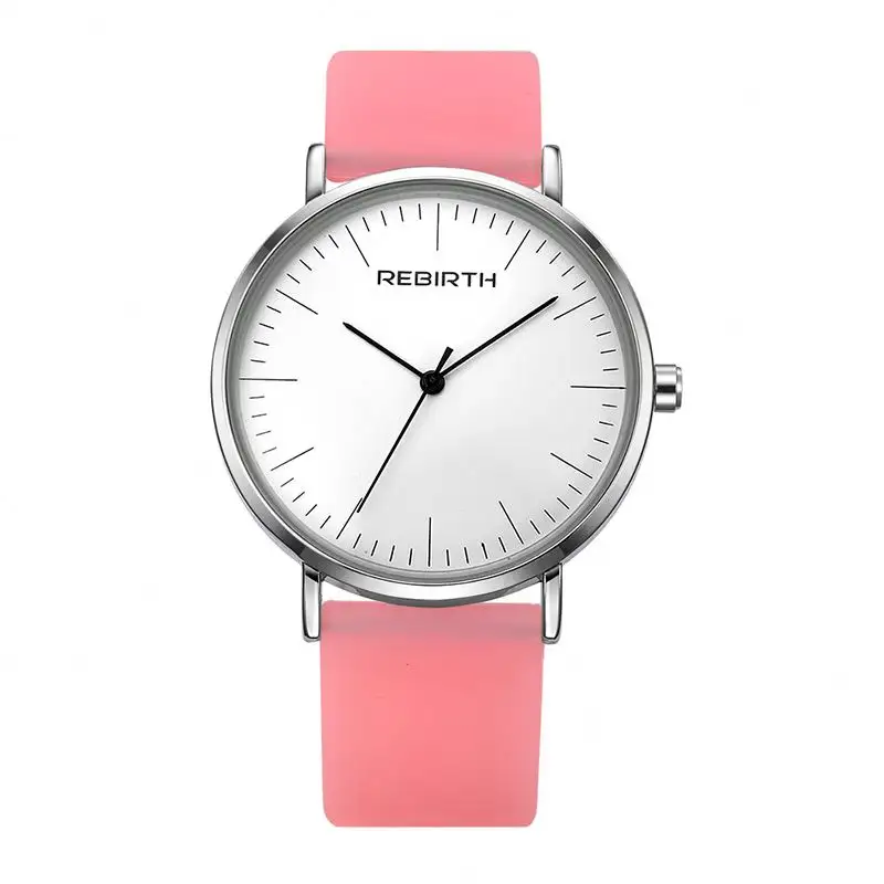 REBIRTH 071 classic pink girls quartz watch original Silicone strap big dial analog display Simple Casual wrist watch