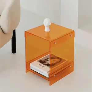 Mesa auxiliar de cama de acrílico moderna transparente de lujo, mesita de noche nórdica de plástico, revistero minimalista contemporáneo, muebles de dormitorio