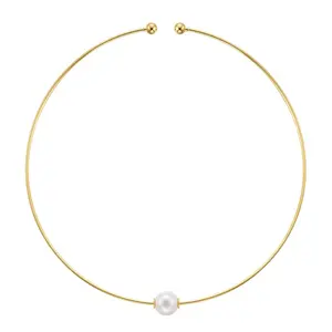 High Quality 18K Gold Plated Brass Jewelry Imitation Pearl Coil Collar Accessories Necklace P213262