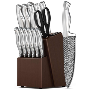 Juego de Cuchillos de Cocina Premium de 14 Piezas de Acero Inoxidable, Cuchillos de Carnicero y Chef, Mangos Ambidiestros, Hojas Pulimentadas, Madera - Product Image 1