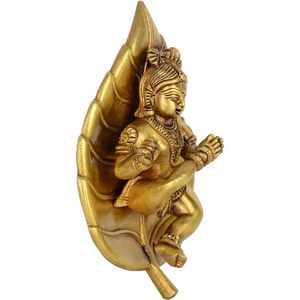 PARIJAT Handmade Brass Baby Krishna on <b>Leaf</b> <b>Wall</b> Hang Idol 15 x 10 x 6 cm Golden for Living Room or Restaurant <b>Decoration</b> - Product Image 2