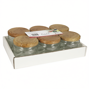 Lot de 6 bocaux en verre à couvercle vissé avec couvercles en bois pour le stockage des aliments - Product Image 2