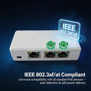 Répéteur/Extenseur PoE Gigabit ANPA <span class=keywords><strong>3</strong></span> ports 10/100/1000 Mbps empilable QoS 200 m <span class=keywords><strong>IEEE</strong></span> <span class=keywords><strong>802</strong></span>.3af/at pour caméra IP CCTV murale en stock - Product Image 1