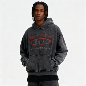 Felpa con Cappuccio Oversize in Cotone 100% con Ricamo Effetto Vissuto, Design alla Moda, Marca di Tendenza <span class=keywords><strong>Streetwear</strong></span>, Personalizzabile per Uomo - Product Image 5