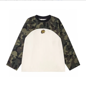 T-shirt à manches longues de style américain, version correcte, avec logo personnalisé brodé, patchwork camouflage, style urbain - Product Image 2