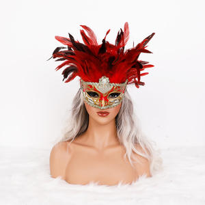 Masque de mascarade unisexe en plumes douces et brillantes, cousu à la main, orné de cristaux, plumes arc-en-ciel, accessoires de costume de cosplay, fêtes - Product Image 1
