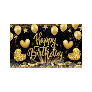 110*180cm Đảng trang trí tấm thảm vàng đen sinh nhật biểu ngữ sinh nhật Nguồn cung cấp bên nền vải