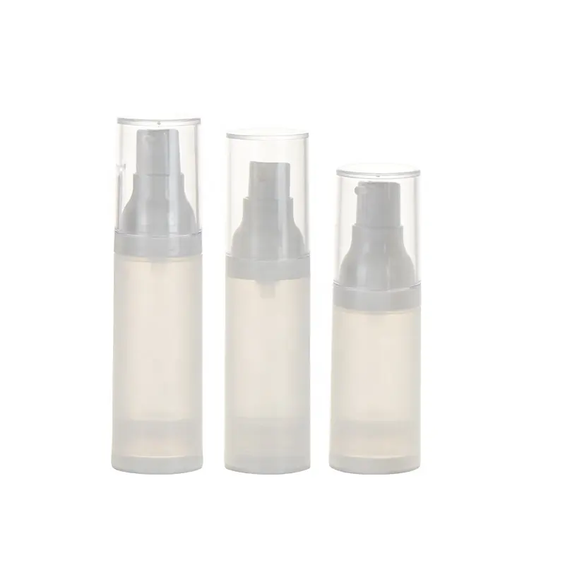 custom printing plastic airless lotion bottle 15ml 30ml 50ml frosted refillable airless pump bottle for cosmetic packaging