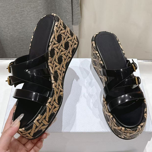 Zapatos de tacón alto bordados para mujer, talla grande 45, sandalias de cuña con plataforma gruesa, punta abierta, estilo mule, con cinturón y hebillas metálicas. - Product Image 2