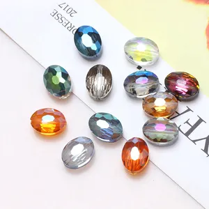 扁平椭圆形玻璃珠，用于珠宝制作水晶Rondelle珠子，用于项链手链耳环家居装饰DIY配件