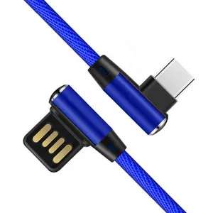 2024 Factory price Nylon Braided Type C Fast Charging Data Cable with Dual 90 Degree Elbow Connectors for Iphone Cable