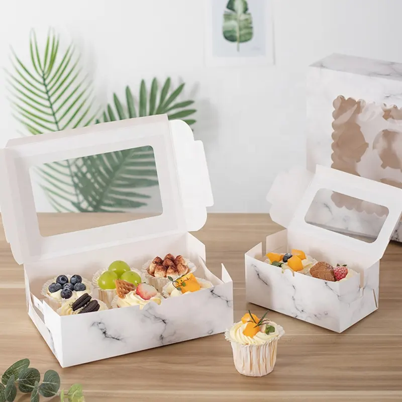 Cajas de papel personalizadas para cupcakes, cajas de alta calidad con 4, 6, 12 y 24 orificios, con ventana transparente