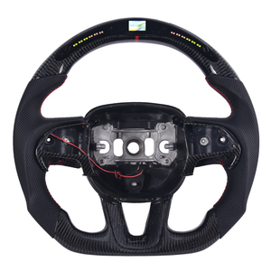 Volante de Fibra de Carbono para Dodge Charger/Challenger/<span class=keywords><strong>Durango</strong></span> y para Jeep Grand Cherokee 2015-2020, Forma de D, Base Plana - Product Image 1