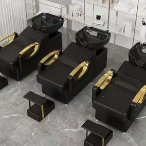 Cama de Lavado para Salón de Belleza Moderno, Fabricada a Medida, con Lavabo de Cerámica, Semi-Reclinable, para Terapia Capilar y Barbería - Product Image 1