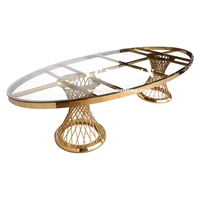 Ensemble table et chaises ovales de luxe dorées en acier inoxydable pour fêtes de mariage et mobilier d'hôtel