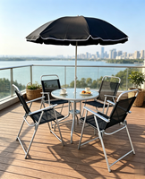 Ensemble de mobilier de patio extérieur 6 pièces en gros, avec chaises pliantes à structure métallique durable, table résistante aux UV et parasol