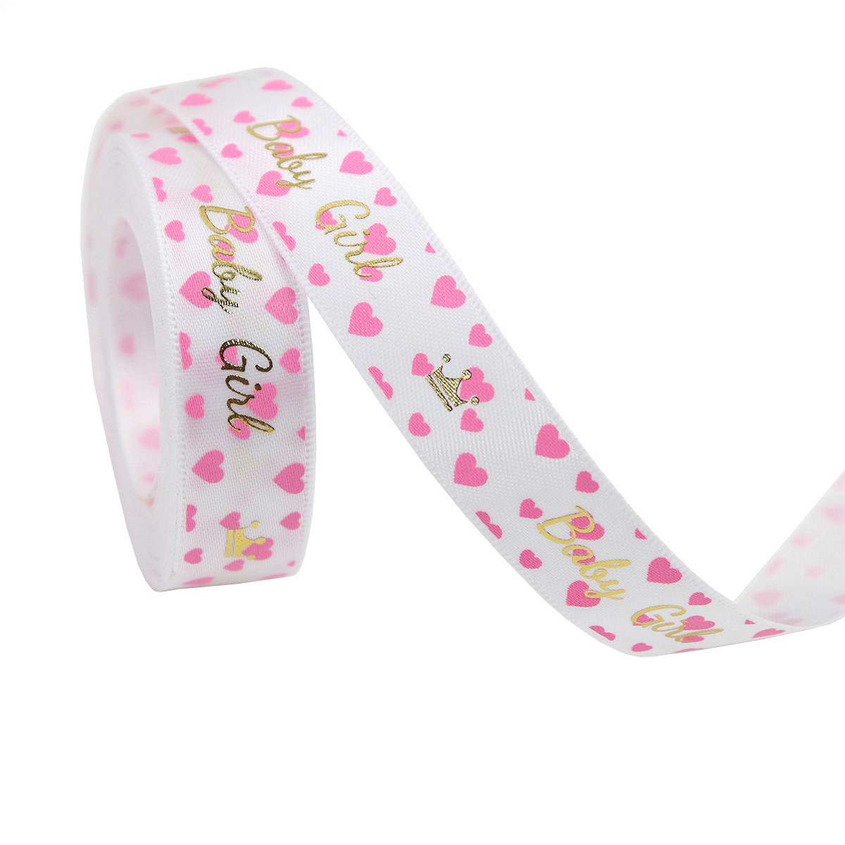 Texte «&nbsp;bébé fille&nbsp;» et cœur-blanc-1,6 cm x 10 m