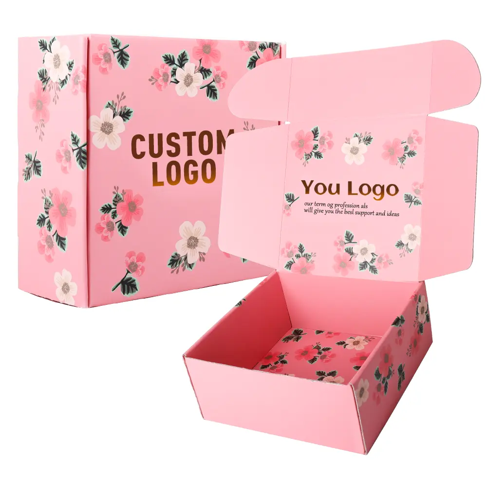 Box Printing Logo Pink Large Medium Small Square Customized Mailer Folding Gift Shipping Packaging Box With Shoes Clothing Socks